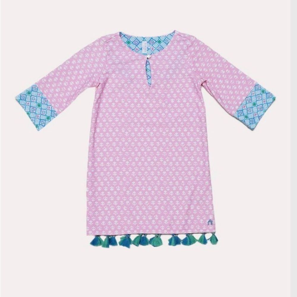 Cabana Life Pink Blue Tassel Patterned Swim Coverup Sz 10